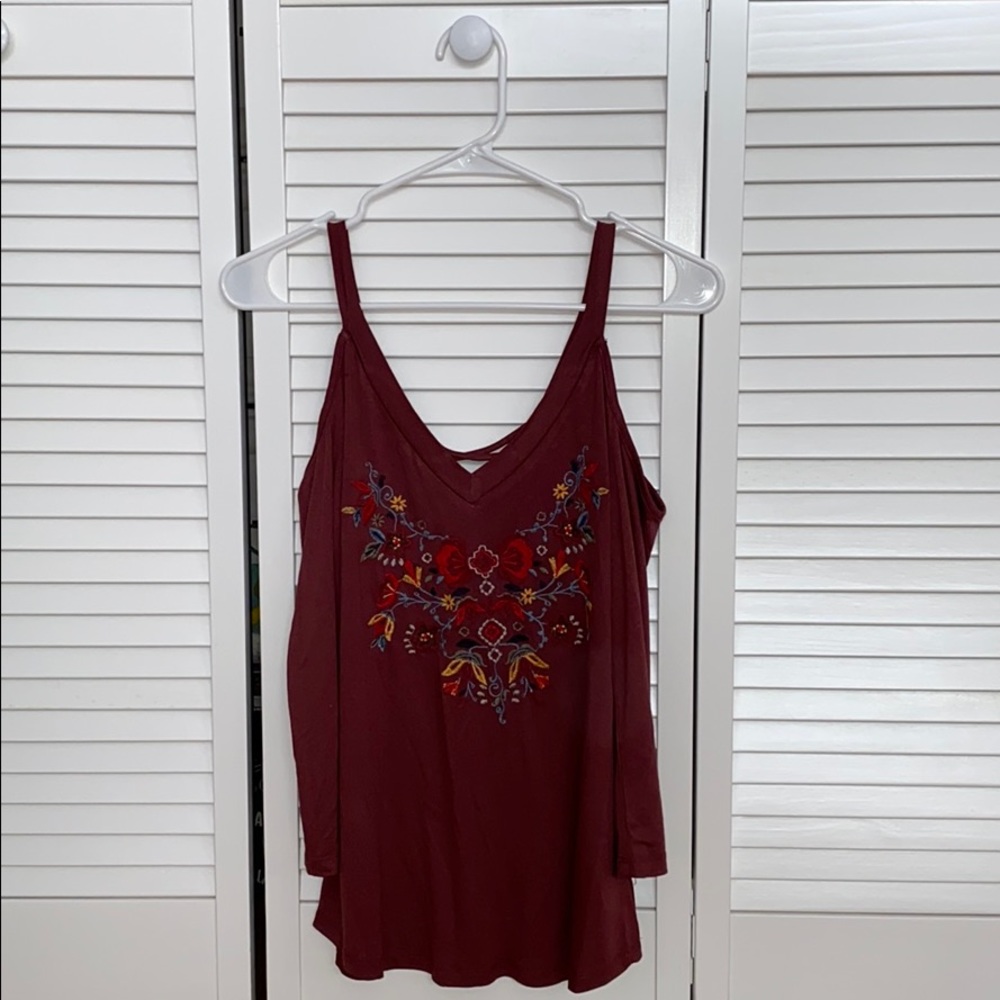 Long-Sleeve Maroon Flower T-Shirt